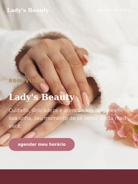 Site da Lady's Beauty, estilo editorial rosé e dourado